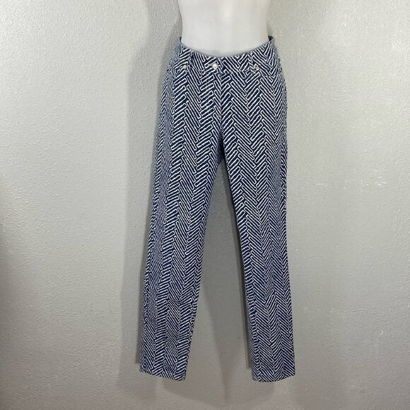 J. McLaughlin Lexi Blue White Printed Herringbone Jeans 6 - Picture 5 of 9